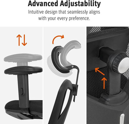Duramont Ergonomic Office Chair | Adjustable Desk Chair with Lumbar Support and Rollerblade Wheels | High Back Chair with Breathable Mesh | Thick Seat Cushion