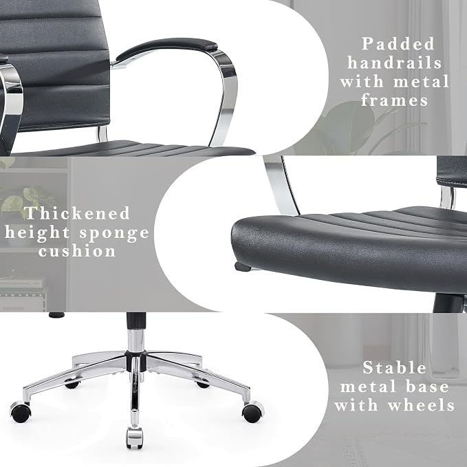 High Back Office Chair with Armrest, Black Adjustable Swivel Chair in Durable Vegan Leather, Ergonomic Desk Chair for Extra Back & Lumbar Support – Black