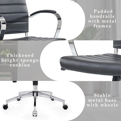 High Back Office Chair with Armrest, Black Adjustable Swivel Chair in Durable Vegan Leather, Ergonomic Desk Chair for Extra Back & Lumbar Support – Black