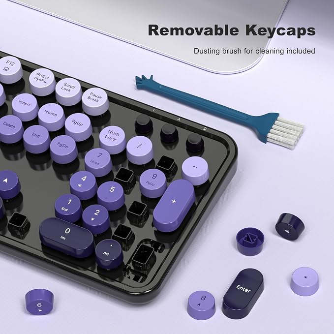 Wireless Keyboard and Mouse Combo, 2.4GHz Retro Full-Size Typewriter Keyboard with Number Pad and Wireless Mouse for PC/Laptop/Desktop/Windows (Black Purple Colorful)