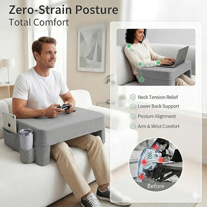 septsun Reading Pillow for Gaming,Soft Lap Desk Pillow for Laptop,Ultimate Lap Pillow with Cup Holder Pocket,Comfort Laptop Lap Desk for Bed Couch Car (Gray, Large)