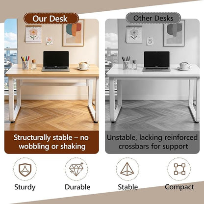 Small Office Computer Desk, Simple Style Writing Desk Waterproof and Scratch-Resistant,Sturdy Study Writing Desk with Wooden Tabletop and Metal Frame for Bedroom, Study Room, Living Room
