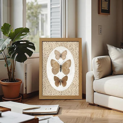 CXQILVER Vintage Framed Butterfly Canvas Wall Art,Natural Insect Illustration Prints Wall Decor, Antique Rustic Cottagecore Farmhouse Picture Painting Artwork for Bedroom Bathroom Living Room 16x24in