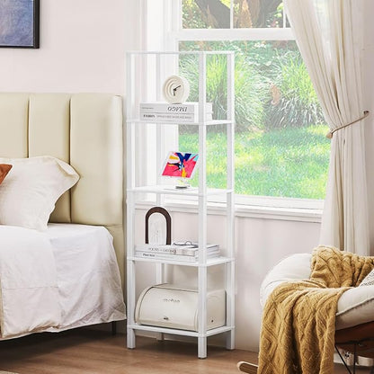 YUFAM 54in Tall Bookshelf 5-Tier Small Narrow Bookcase, Skinny Book Shelf for Small Space, Farmhouse Slim Shelf with Storage, Wood Freestanding Display Thin Bookshelves for Living Room, Office, White