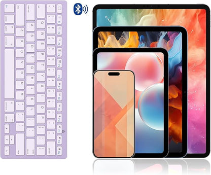 OMOTON Ultra-Slim Bluetooth Keyboard for iPad 11th/10th/9th/8th/7th, iPad Pro/Air/Mini and iPhone Series, Wireless iOS Keyboard with 12 Multimedia Keys for Office, Home, Travel, School, Purple