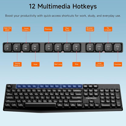 memzuoix Wireless Keyboard and Mouse Combo, 2.4G Full-Size Ergonomic Set with 1400 DPI Mouse, Lag-Free USB Receiver, 6-Month Battery Life for PC/Laptop/Windows/Mac (Black)