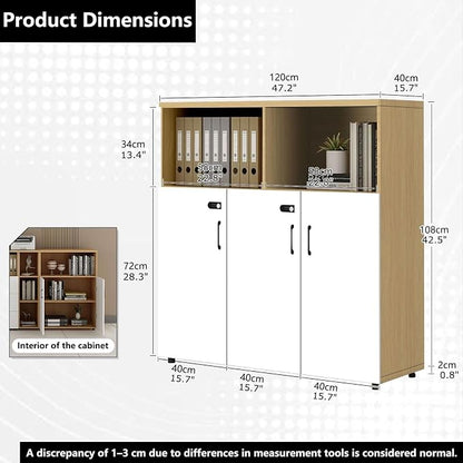 File Cabinet with Password Lock, Wood Lateral Filing Cabinet for Letter/A4 Files, 3 Drawer with Door, Printer Stand with Open Shelves for Home Office