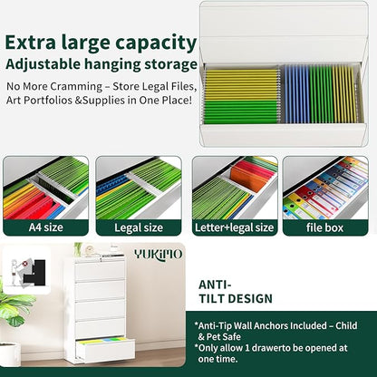 Lateral File Cabinet 4 Drawer, Metal File Cabinets for Home Office Legal/Letter A4 Size, File Cabinet with 4 Lock, Require Assembly, White