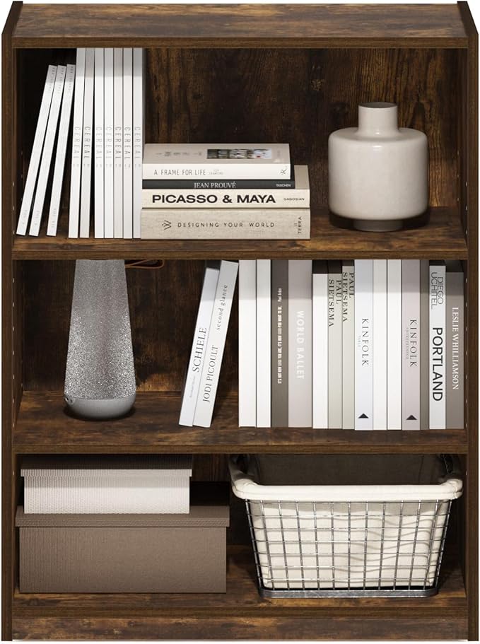 Furinno GEHRY Book Shelf, 3-Tier Small Bookshelf, Bookcase with Adjustable Shelves, 11.6 x 24.8 x 31.6, for Organization and Storage, for Living Room, Bedroom, Home Office, Amber Pine