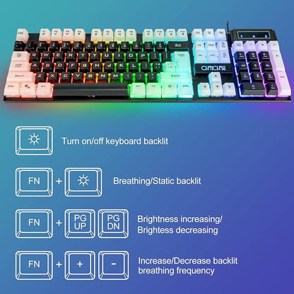 CHONCHOW Light Up Keyboard and Mouse Combo, Full Size RGB Gaming LED Keyboard and Rainbow Wired Gaming Mouse for PS4 PS5 Xbox One Computer Desktop PC Gamer Office
