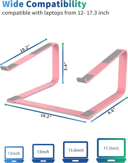 SOUNDANCE Laptop Stand for Desk, Ergonomic Metal Computer Riser for 12-17.3 Inch Laptops, Heavy Duty Stable Desktop Holder, Improves Eye Level & Workspace Organization, Pink