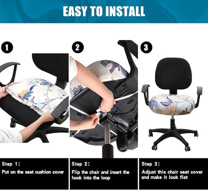 Smiry Printed Office Computer Chair Seat Covers, Stretch Fit Universal Desk Rotating Chair Cover Washable Removable Seat Cushion Protectors - Beige
