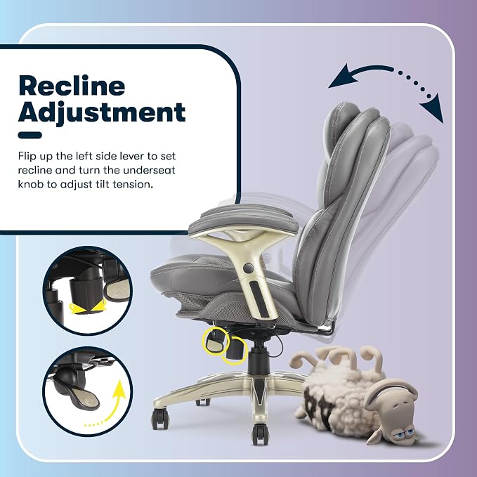 Serta Claremont Ergonomic Executive Office Chair with Back in Motion Technology, Adjustable Mid Back Desk Chair with Lumbar Support, Bonded Leather, Gray