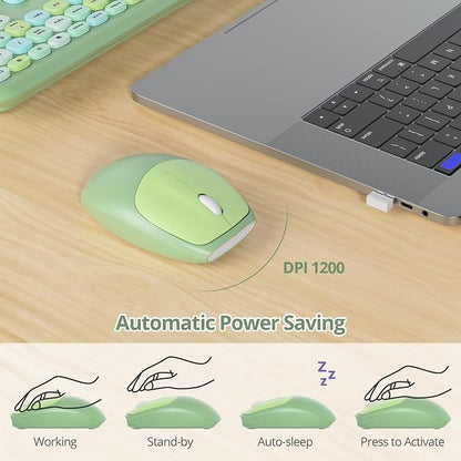 Surmen Cute Colorful Green Keyboard and Mouse Wireless Silent, Full-Size Retro Typewriter Wireless Quiet Slim Keyboard Low-Noise 2.4GHz for Computer, Desktop, Laptop(Sage Green)