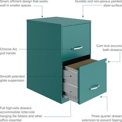 Hirsh Industries Space Solutions 18in 2 Drawer Metal File Cabinet Teal, Letter Size, Fully Assembled