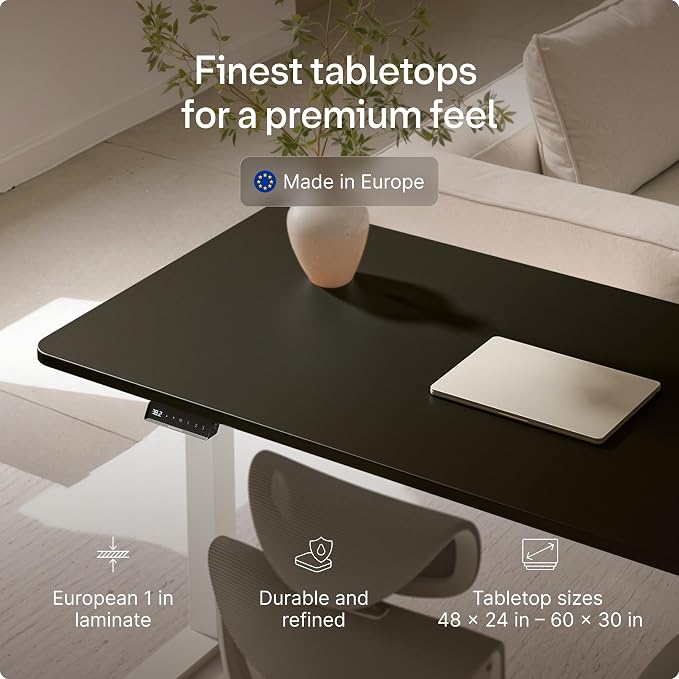 Desktronic HomeOne Standing Desk 60x30 — Ergonomic Sit Stand Home Office Desk, Made in Europe, Electric Dual Motor Height Adjustable, USB & USB-C Charging, Wobble-Free, Touchscreen, 3 Memory Presets