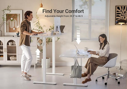 YDN Electric Standing Desk Adjustable Height, 35 x 20 Inches Stand up Desk with Cable Management, Home Office Desks with Splice Board & White Frame, White Top
