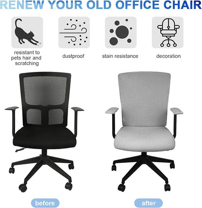 Tatuo 3 Pcs Computer Office Chair Cover Universal Rotating Chair Slipcovers Protector Removable Washable Office Armrest Covers with Zipper for High Back Seat Backrest(L,Waffle,Gray)