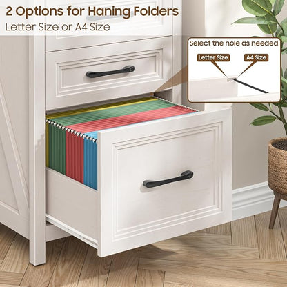 Vabches 3 Drawer Vertical File Cabinet, Wood Farmhouse Filing Cabinet Fits A4/Letter Size, Under Desk Small File Cabinets Printer Stand with Storage for Home Office, White and Brown
