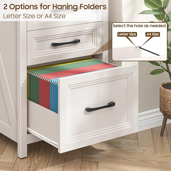 Vabches 3 Drawer Vertical File Cabinet, Farmhouse Wooden Filing Cabinet Fits A4 Letter Size, Under Desk Small File Cabinet, Printer Stand with Storage Organizer for Home Office, White and Black