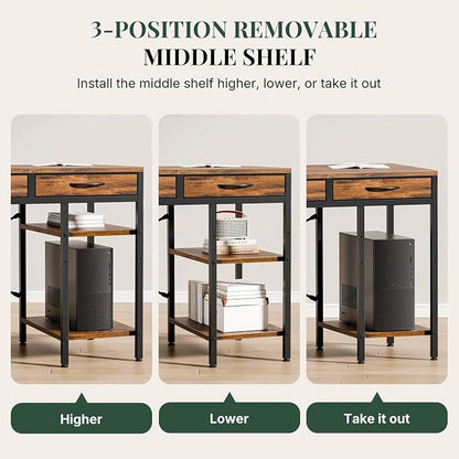 55" Computer Desk with 6 Drawers, Home Office Gaming Desks with Storage Shelves for Bedroom, Writing Study Corner Living Room Work Table Brown