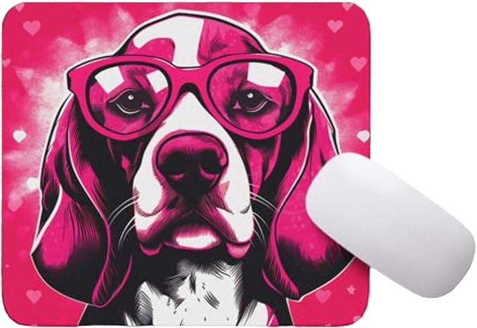 Pink Mousepad Glamour Dog Beagle Mouse Pad for Home Office Gaming Working Desk Computer Desktop Accessories Non-Slip Rubber Mousepad for Dog Lovers