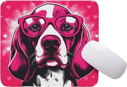 Pink Mousepad Glamour Dog Beagle Mouse Pad for Home Office Gaming Working Desk Computer Desktop Accessories Non-Slip Rubber Mousepad for Dog Lovers
