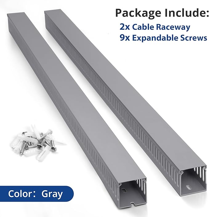 ZhiYo 3x3in Cable Raceway, Large Wire Tray, Cord Hider for Network Cable Management, Wire Covers for Cords Computer Under Desk, Cord Cover Wall Cable Hider Cable Cover, Gray, 6ft (2X L3ft)
