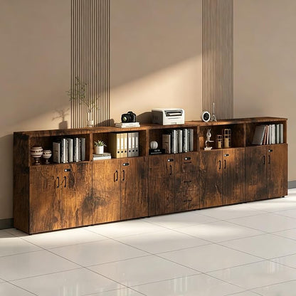 File Cabinet with Password Lock, Wood Lateral Filing Cabinet for Letter/A4 Files, 3 Drawer with Door, Printer Stand with Open Shelves for Home Office