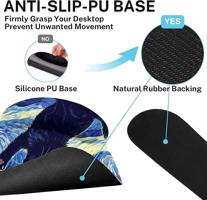 Britimes Cat Blue Moonlight Keyboard Mouse Pad Set Oil Painting Abstract 4in1 Large Mousepad+Keyboard Wrist Rest+Mouse Wrist Rest+Coaster Ergonomic Design for Home Office Computer 35.4x15.7 inches