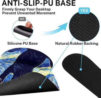 Britimes Cat Blue Moonlight Keyboard Mouse Pad Set Oil Painting Abstract 4in1 Large Mousepad+Keyboard Wrist Rest+Mouse Wrist Rest+Coaster Ergonomic Design for Home Office Computer 35.4x15.7 inches