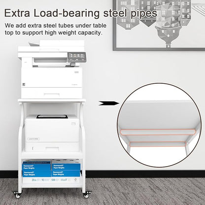 Natwind Large Printer Stand, 24''x20''x29'' Printer Table with Adjustable Storage Shelf, 3 Tier Rolling Cart with Wheels, Multifunctional Home Office Shelves for Heat Press, 3D Printer (White)