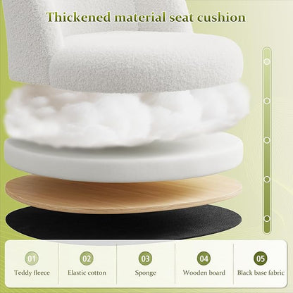 DurayLoly White Vanity Chair with Wheels, Cute Desk Chair with Back, Armless Chair with Height Adjustable & 360° Swivel, Soft Lumbar Support for Small Space, Bedroom