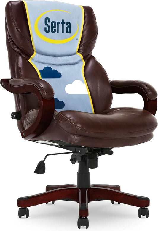 Serta Conway Big and Tall Executive Office Chair - Ergonomic Lumbar Support, Bonded Leather, Padded Armrests, High Back Computer Desk Chair, Chestnut Brown