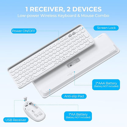 seenda Bluetooth Keyboard and Mouse for iPad, CTU-301 Wireless Multi-Device Connection Bluetooth+2.4G Keyboard Mouse Combo with Tablet Holder for iPad/MacBook/Windows, iOS/Android/Phone, White