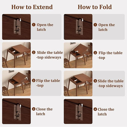 Solid Wood Small Dining Table for 2-6, 23.6"L-47.2"L Expandable Kitchen Table, Designed for Small Spaces, Easy Assembly, Suitable for Kitchen, Dining Room, Living Room, Apartment (Walnut)