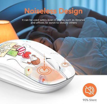 FMOUSE Cute Bluetooth Mouse, 2.4 GHz Wireless Mice with USB Receiver for Laptop, iPad, Mac, Silent Cartoon Mouse Suitable for Female and Students (Girl)