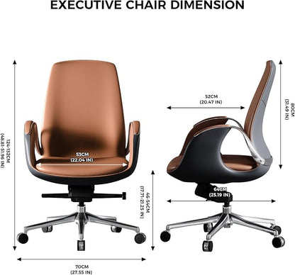 TOMU Genuine Leather Executive Office Chair, Executive Guest Chair, Mid Back Comference Office Chair for Office Comference Room Table,Swivel with Wheels, (Brown)