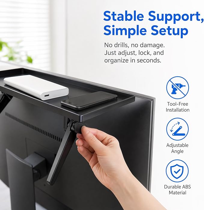 11.5 Inch Adjustable Screen Top Shelf Organizer for TV Computer Monitor Flat Screen, TV Mount Top Shelf Used to Place Soundbar Cable Box Speakers Apple TV Play-Station Camera Frames Remote