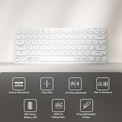 Keychron B3 Pro 75% Ultra-Slim Wireless Keyboard, 2.4GHz, Bluetooth 5.2 / Wired USB Connection, Portable Silent White Bluetooth Keyboard for Mac Windows Linux Tablet Phone
