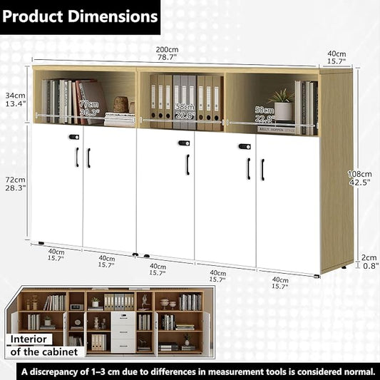 File Cabinet with Password Lock, Wood Lateral Filing Cabinet for Letter/A4 Files, 3 Drawer with Door, Printer Stand with Open Shelves for Home Office