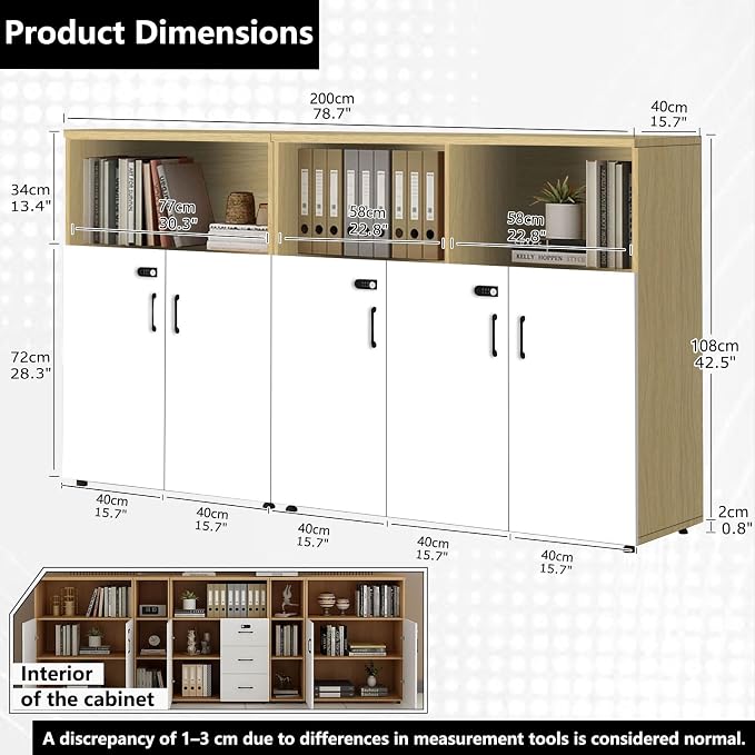 File Cabinet with Password Lock, Wood Lateral Filing Cabinet for Letter/A4 Files, 3 Drawer with Door, Printer Stand with Open Shelves for Home Office