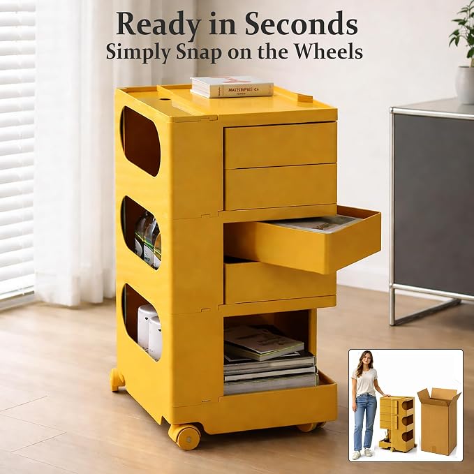 Multipurpose Utility Storage Cart- MCM Storage with Wheels and Slide Out Drawers - Professional Trolley Cart - Portable Caddy for Living Room, Bedroom & Studio