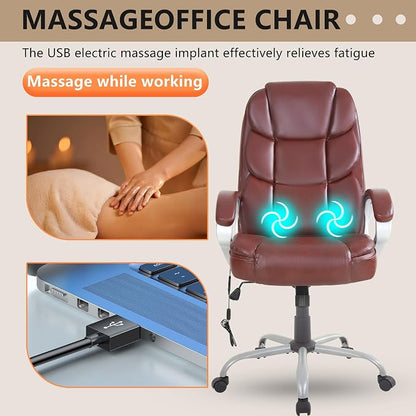 FDW Office Chair Computer High Back Adjustable Ergonomic Desk Chair Executive PU Leather Swivel Task Chair with Armrests Lumbar Support (Dark Brown)