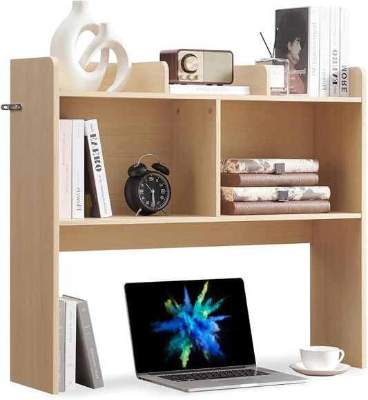 Nromant Desktop Bookshelf, Wooden Desk Storage Hutch with 5 Shelves, 3-Tier Desktop Display Organizer Rack for Office Home (Natural, 5 Shelves B)