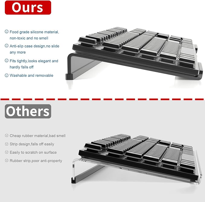 KOTEMON Acrylic Tilted Computer Keyboard Stand for Ergonomic Typing, Keyboard Tray Holder with Silicone Non-Slip Case, Black