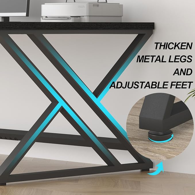 LVB 78.7" Black Computer Desk, Large Industrial Pc Study Home Office Desk, Long Modern Wood Gaming Work Writing Desk for 2 Person, Farmhouse Double Workstation Executive Desk with Storage in Bedroom
