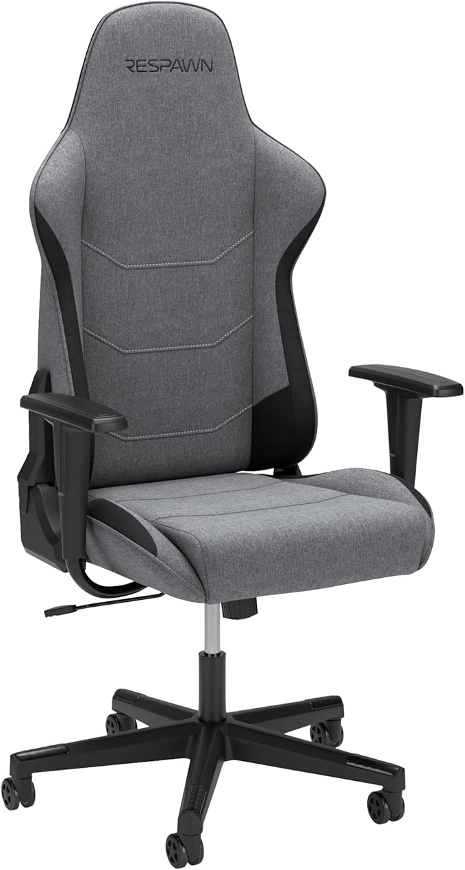 Respawn 110 Ergonomic Gaming Chair - Reclining Office Video Game Swivel Chair with Lumbar Support, Headrest, Heavy Duty, High Back, Racing Style Gaming Recliner Seat for Computer Gamer - Gray Fabric