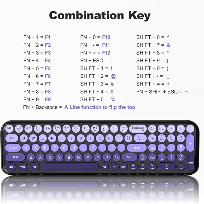 MOFII Wireless Keyboard and Mouse Combo, Compact Typewriter Retro Round Computer Keyboard and Mouse Set, Plug and Play, for Windows, Computer, Desktop, PC, Notebook - (Black Purple Gradient)