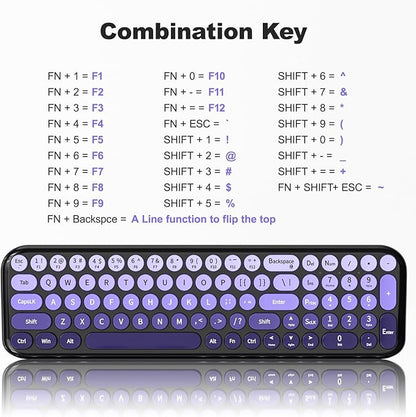 Wireless Keyboard and Mouse Combo, Meidosa 2.4GHz Colorful Full-Size Retro Typewriter Keyboard with Cat Shape 3 Level Adjustable Optical Mouse for PC/Desktop/Laptop/Windows (Black Purple)